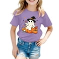 thumbnail image 2 of enyan Halloween Shirts Girls Cute Ghost Pumpkin Shirt Kids Spooky Season Short Sleeve Tee Tops Girls Halloween T Shirt(Purple,9-10 Years), 2 of 6