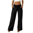 thumbnail image 5 of Admvng Women's Linen Pants Elastic Waist Straight Leg Pockets Summer Beach Casual Vacation Trousers, 5 of 5