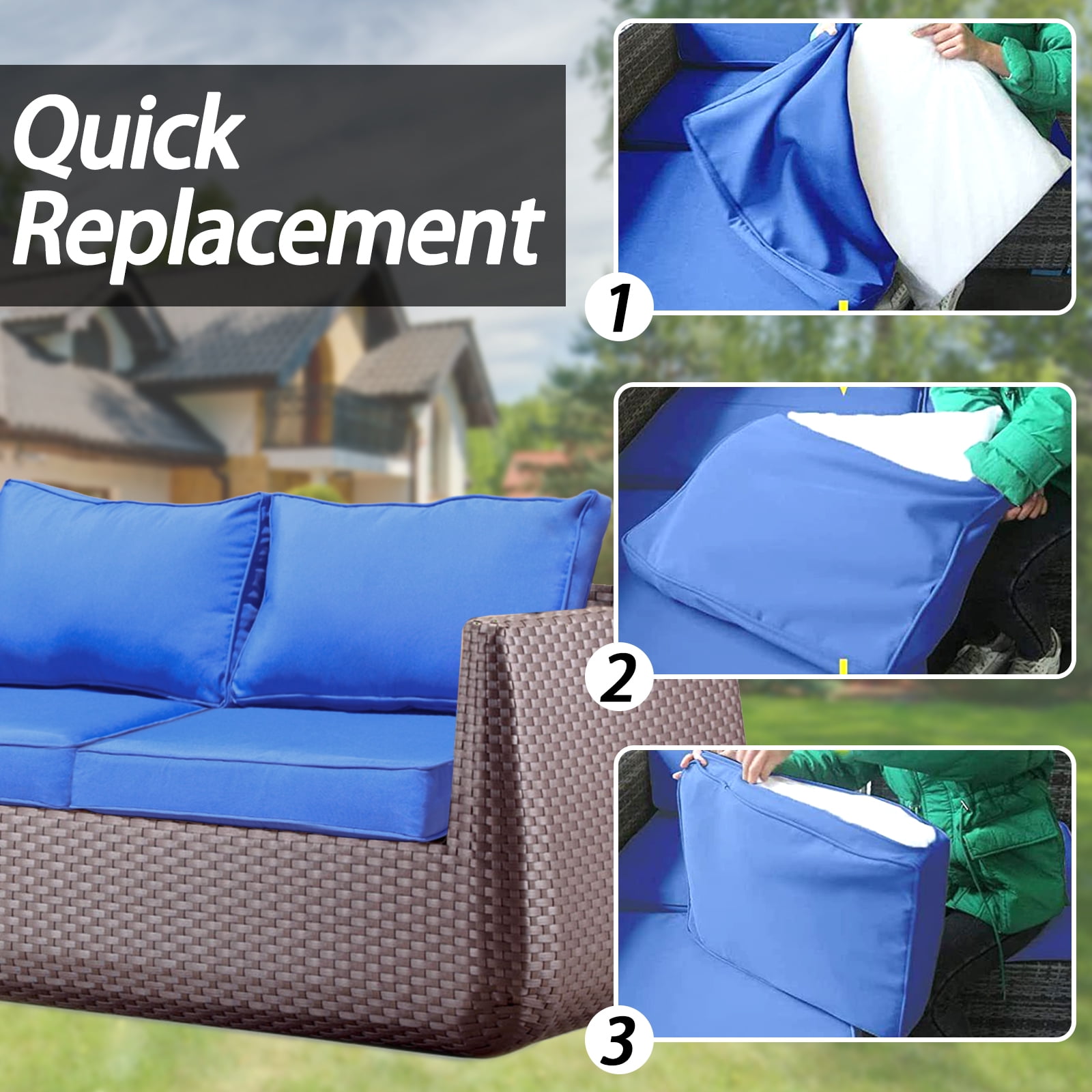 FKS LIFE Patio Cushion Covers Replacement Outdoor Patio Seat Cushion Covers Waterproof Back Cushion Slipcovers 25.6×25.6×3.94inches(4 Pack)