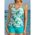 thumbnail image 3 of Charmo Womens Ruched V Neck 2 Piece Tankini Swimsuits Tummy Control Bathing Suits Tankini Tops with Swim Shorts Swimwear, 3 of 8