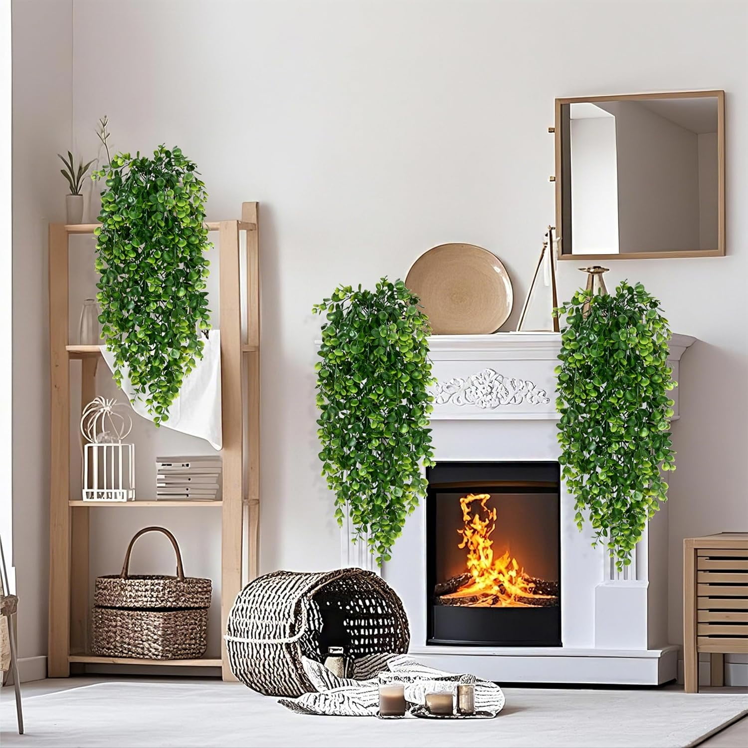 Waipfaru 8 Pcs Fake Hanging Plant,Faux Eucalyptus Leaf Greenery Vine,UV Resistant Plastic Plant,Artificial Hanging Plants,Ivy Room Decor,Outdoor
