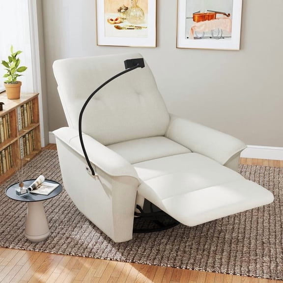 FFZ Power Swivel Rocker Recliner Chair with USB Ports and Phone Holder, Beige-Gray, Beige