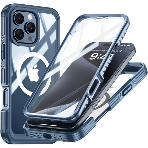Case for iPhone 16 Pro,Full-Body Rugged Protective Clear Back Hybrid Magnetic Wireless Charging TPE PC with Built-in Screen Shockproof Protector Phone Case for iPhone 16 Pro,6.3 inch 2024