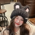 thumbnail image 4 of dianhelloya Knitted Hat Fluffy Rabbit Ears Stylish Warm Winter Thickened Lovely Sweet Beanie Hat Women Accessories Khaki, 4 of 8
