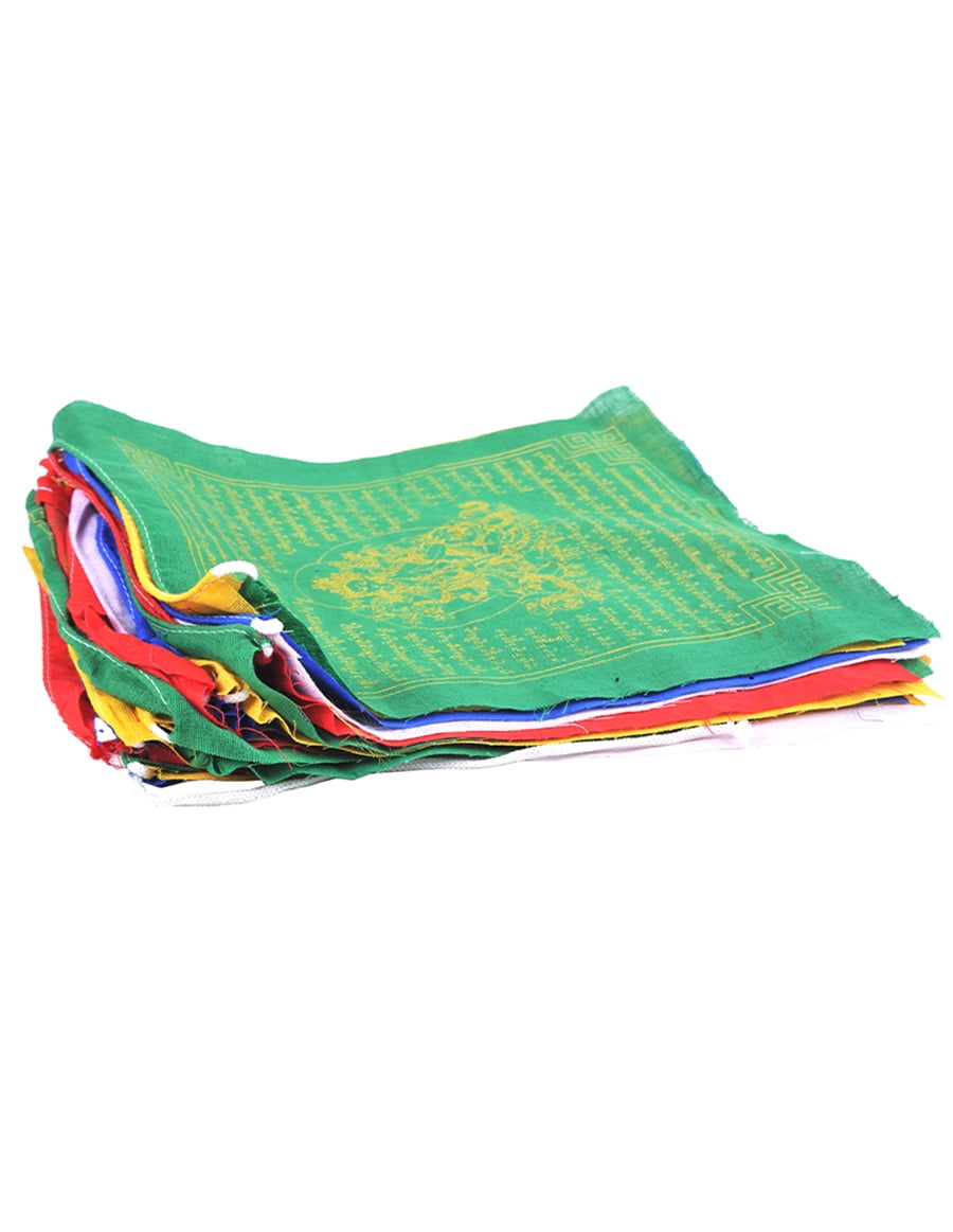 The Collection Royal Tibetan Prayer Flags Outdoor, Zen Flag, Colorful Buddhist Banner, Chakras Flags, Sacred Geometry Flag, Made in Nepal Wind Horse Flag, Traditional Mantras (Green Tara)