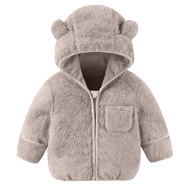 Cowsor Baby Kids Sherpa Jacket with Zipper, Cotton-Lined Fuzzy Outerwear Coat for Infant Toddler