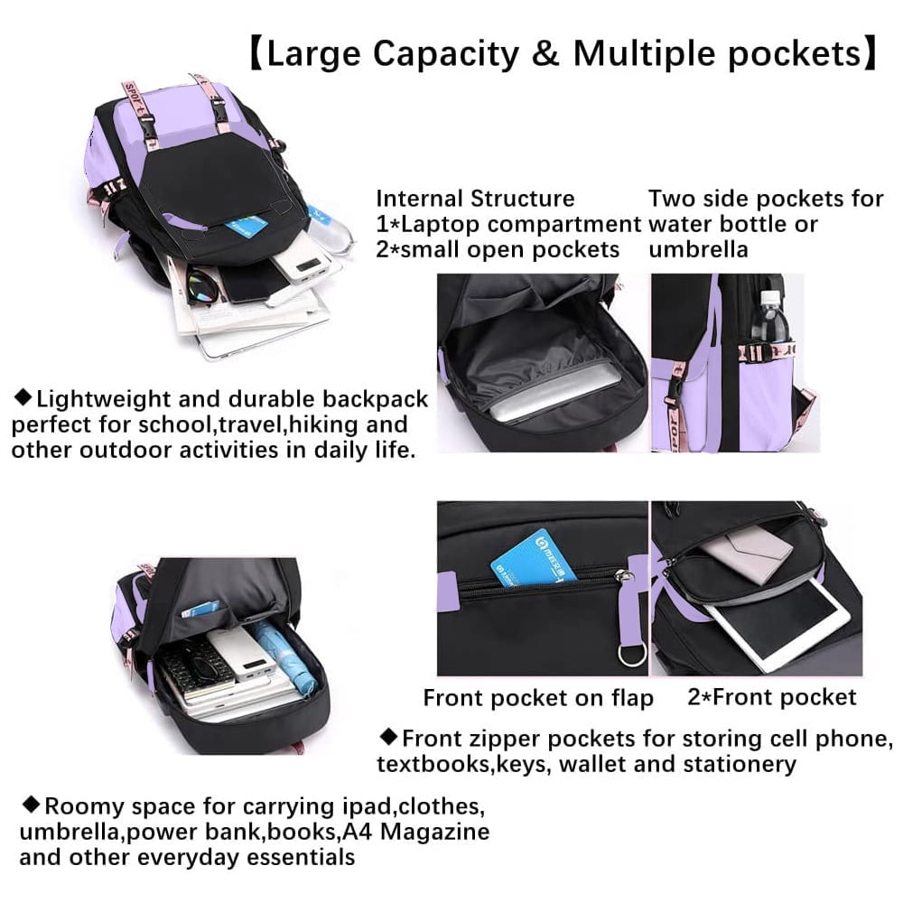 SANMADROLA School Backpack Bookbag, Heavy Duty Backpack 21L Schoolbag Bookbag with USB Charge Port