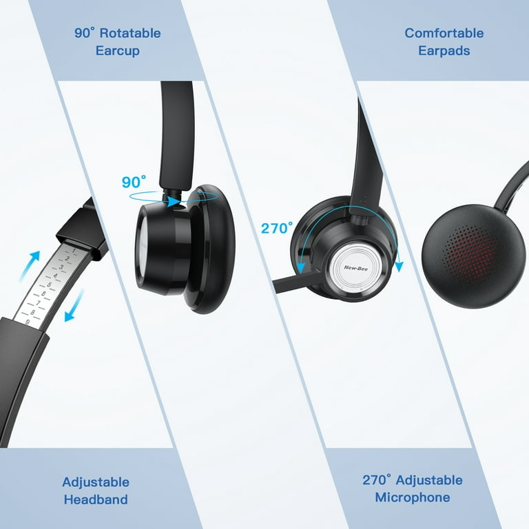 New Bee Bluetooth Headset w Mic Mute Button Business Wireless Noise Cancelling Headsetsfor Work PC Office Zoom Skype