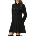 thumbnail image 1 of INSPIRE CHIC Women' Winter Overcoat Single Breasted Button Velvet Contrast Collar Pea Coat Black XS, 1 of 5