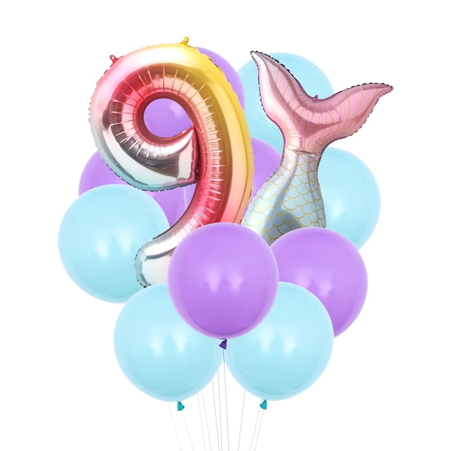 Ensemble de 12 Pcs de Ballons Queue de Sirène Décorations de Fête d'Anniversaire Garçons Filles Fournitures de Fête d'Anniversaire Ballons en Feuille Réutilisables pour Décoration de Fête d'Anniversaire et de Baby Shower