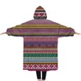 thumbnail image 2 of Oversized Wearable Blanket Hoodie,Purple Boho Tribal Stripes and Hearts Pattern Sherpa Blanket Hoodie with Super Pockets,Super Warm Fuzzy Pullover for Women & Men, 2 of 6