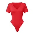 thumbnail image 4 of MSJUHEG Shapewear for Women,Body Suits for Womens,Shorts Bodysuit for Women,Corset Tops for Women,Women Casual Sexy Tight Solid Color V Neck Short Sleeved Bodysuit,Jumpsuit for Women Red 1 S, 4 of 4