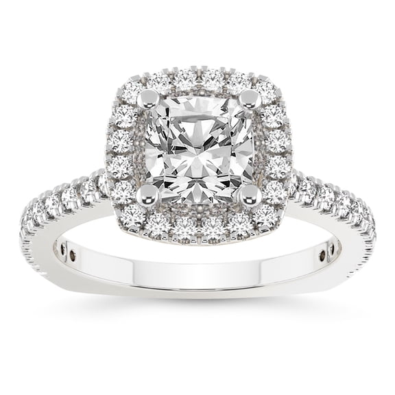 IGI Certified 2 Carat Cushion Shape Lab Grown Diamond Engagement Ring | 14K White Gold | Valerie Euro Shank Halo Lab Diamond Ring | FG-VS1-VS2 Quality Friendly Diamonds