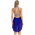 thumbnail image 4 of Yartina Womens Lyrical Dance Dresses Halter Strappy Back Sleeveless Leotard Dress Sparkly Mesh Royal Blue L, 4 of 7