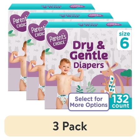 (3 pack) Parent's Choice Dry & Gentle Diapers Size 6, 132 Count (Select for More Options)