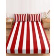 thumbnail image 2 of Twin Sze Fitted Sheet Set - Red Striped 2 Piece Bedding Sets 16" Deep Pocket Fitted Sheet with 1 Pillowcase, Christmas Farmhouse Red White Stripes Brushed Microfiber Hotel Luxury Bed Sheets, 2 of 9