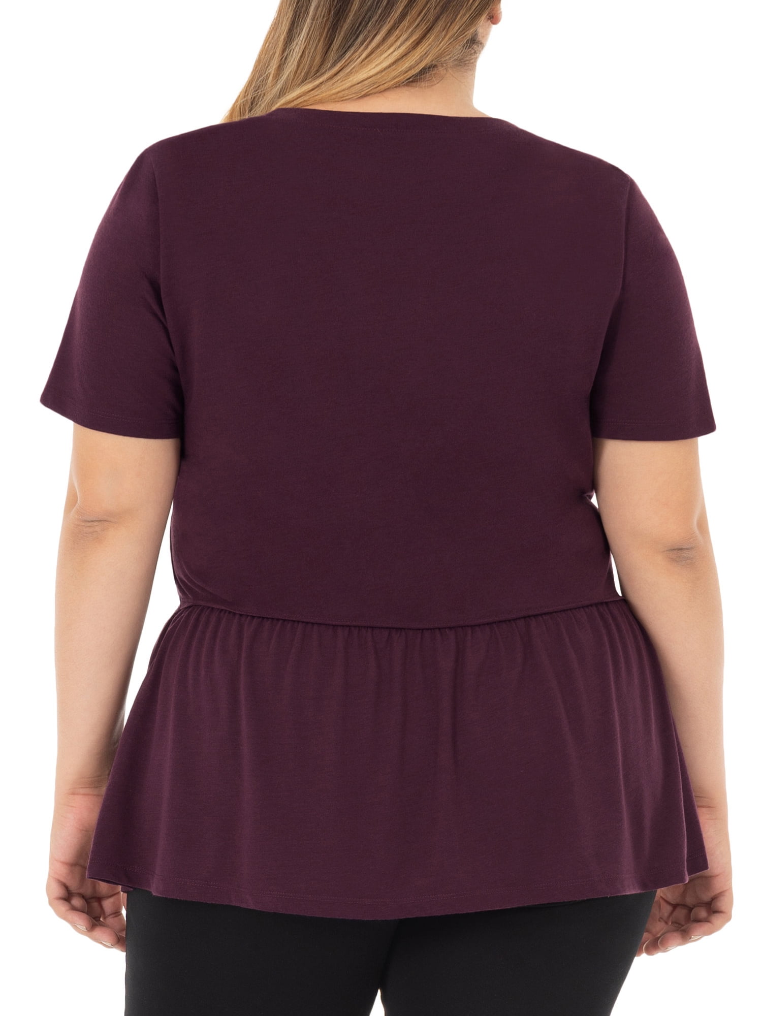 Wright's Women's Plus Size Short Sleeve Crew Neck Classic Peplum Top/Blouse, 1X-4X