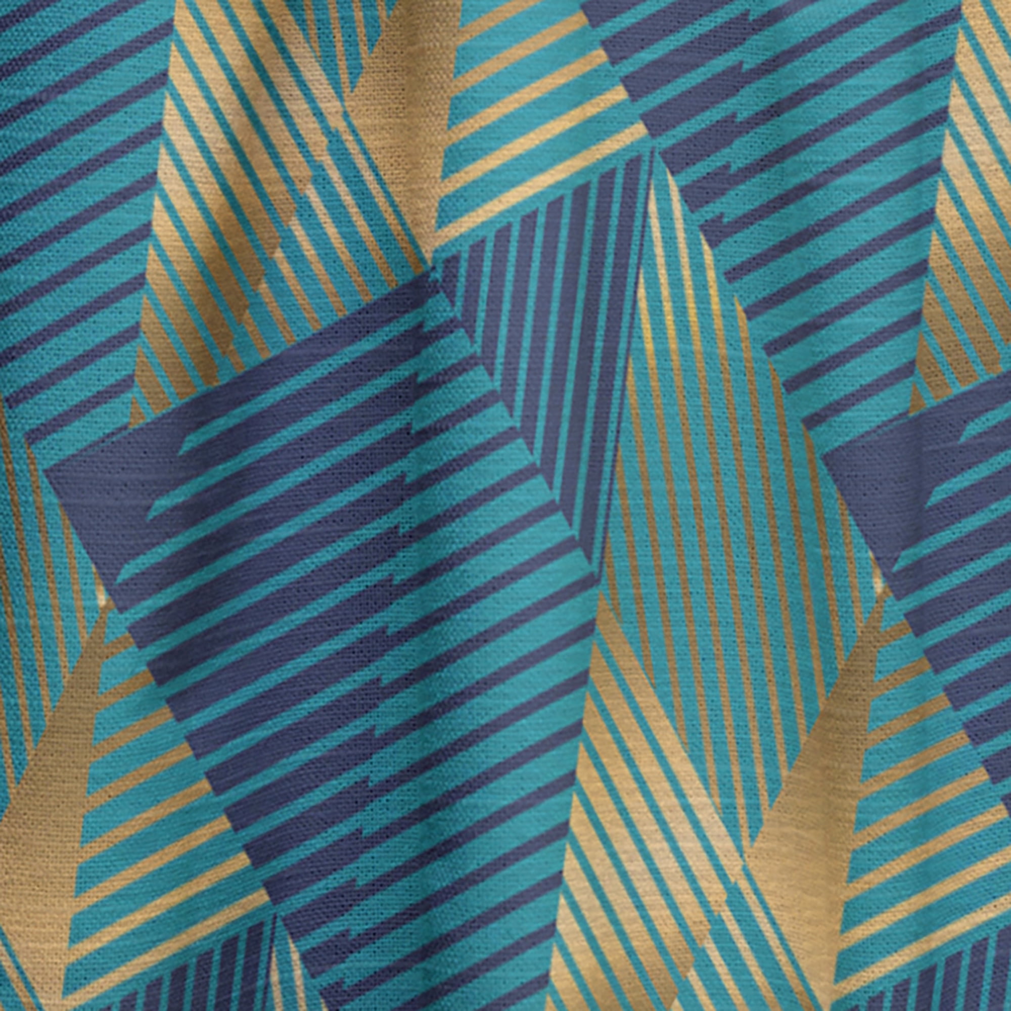 Designart 'Retro Luxury Waves In Blue and Gold VII' Mid-Century Modern Curtain Panel