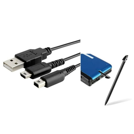 Insten Black 2 in1 USB Charging Cable+Black Stylus Pen For Nintendo 3DS XL