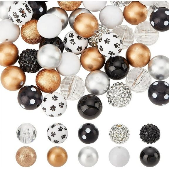 50pcs 20mm Acrylic Beads Bubblegum Beads Black Gold Chunk Pen Beads Focal Beads Large Loose Beads