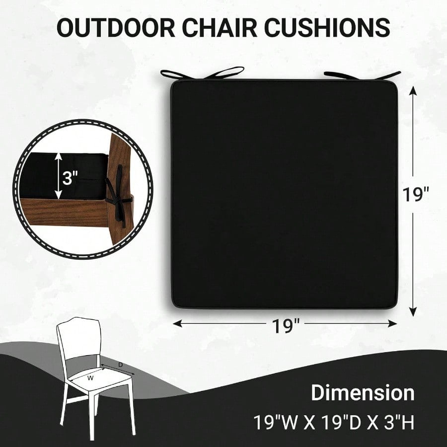 Waterproof Outdoor Chair Cushions Set of 4 19 x 19 x 3 Patio Chair Cushion with NonSlip Ties Handle Square Outdoor Cushion for Patio Furniture with Removable Cover Black