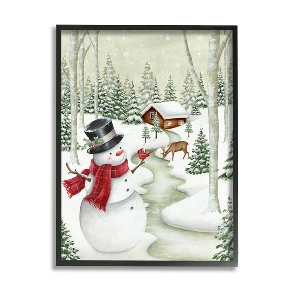 Stupell Industries Snowman on Snowy Path Holiday Painting Black Framed Art Print Wall Art, 11 x 14