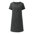 thumbnail image 5 of Dresses for Women Women's Solid Denim Midi Dress V Neck Short Sleeve Lightweight Casual Summer Outfit Soft Stretchy Comfortable Daily Wear Mini Black L, 5 of 5