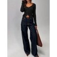 thumbnail image 6 of Women'S Long Sleeve Cardigan Open Front Knit Cropped Sweaters Fall V Neck Button Down Jacket Tops, 6 of 8