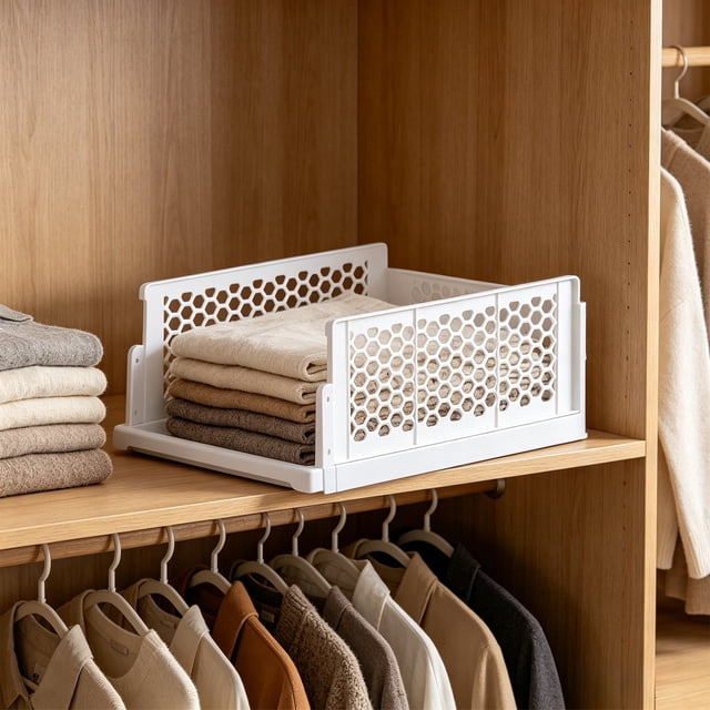 ZZkhGO Pull Out Cabinet Storage Shelf, Stackable Organizer Rack Saving Space, Countertop Shelf with Durable Plastic for Home Office Desk Wardrobe Shoe Cabinet, White