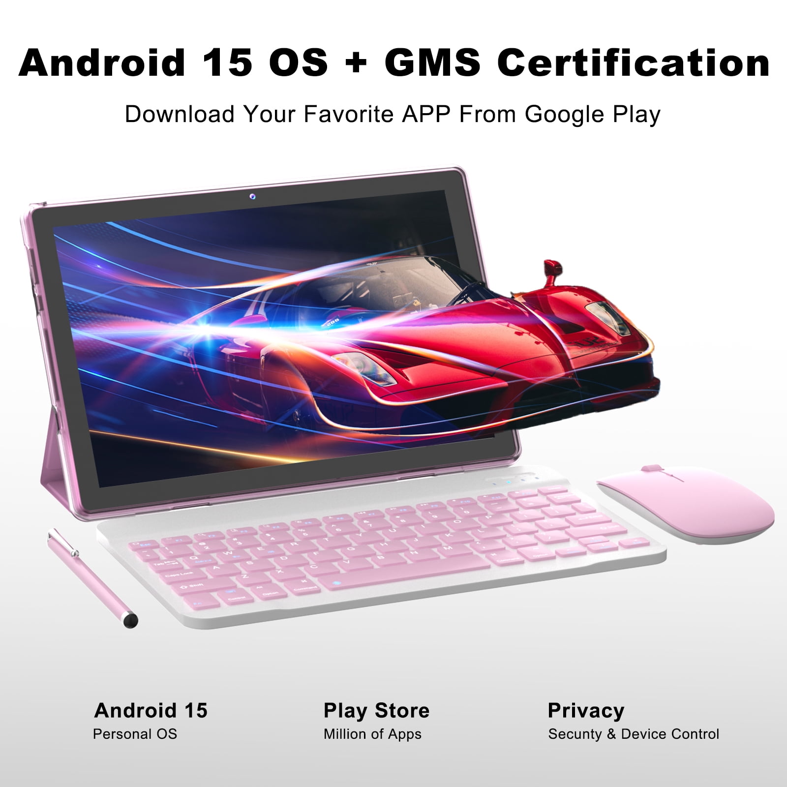 Android 15 Tablet 10 inch, 8GB RAM 32GB ROM Powerful Quad-core CPU, 1280*800 Resolution Screen Tablet, 8MP Camera, 6000mAh Battery Computer, 2 in 1 Tablets with Keyboard, Case, Mouse, Stylus Laptop