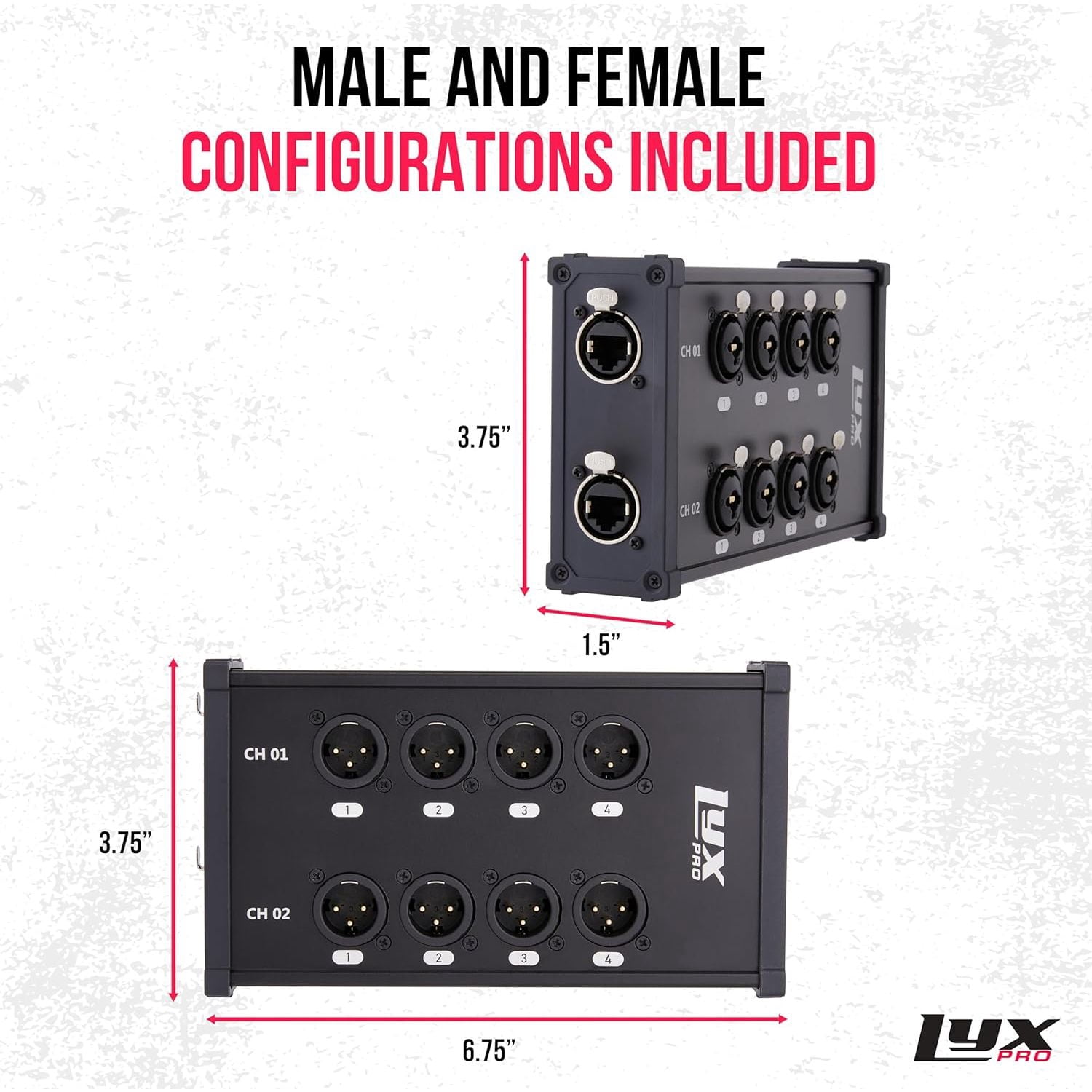 LyxPro 8-Channel Dual Input XLR/TRS to RJ45 Ethercon Cable Breakout for Sound & Lighting
