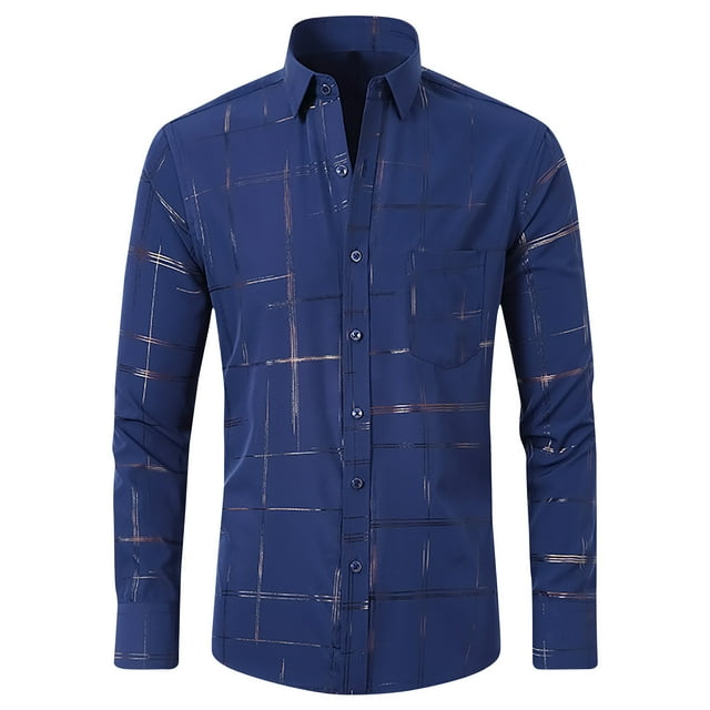 Blusa y camisa de manga larga con cuello vuelto para hombre, estilo casual, a la moda, de un solo color, con botones y cuello vuelto, para negocios, para hombre