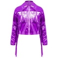 thumbnail image 4 of iixpin Kids Girls Metallic Fringe Bomber Jacket Outerwear Shiny Zipper Blazer Musical Party Performance Outfits Purple 6, 4 of 6
