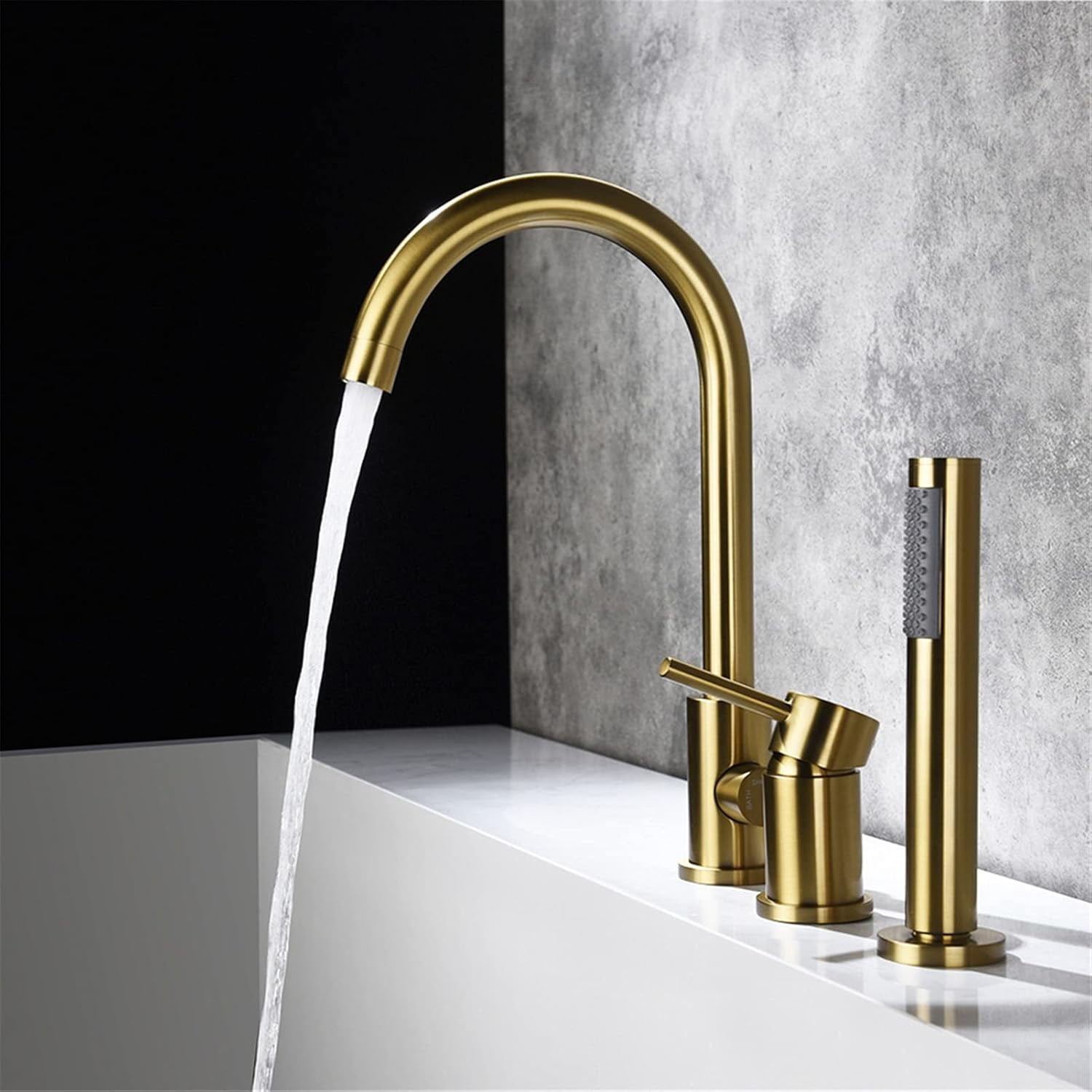 Modern Bathroom Faucet, 3 Holes Single Handle Bathtub Filler Faucet with Handheld Shower Waterfall Spout,Matte Black