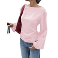 thumbnail image 2 of Camisas de Larga para Mujer, Tops Cortos de Otoño para Salir, Informales, con Cuello , Mangas Acampanadas, Acanalados, con Cordones, Ropa Y2K Rosa S, 2 of 8