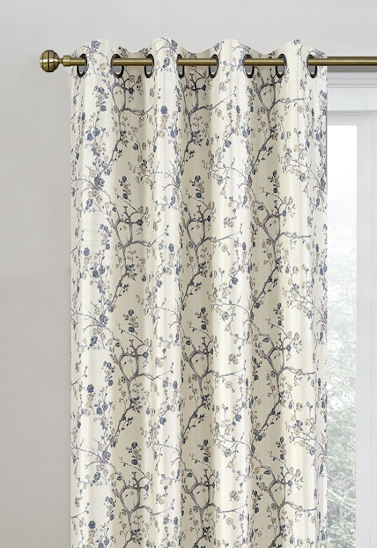 2 Pack: Cherry Blossom Room Darkening Thermal Foamback Curtains - Gray