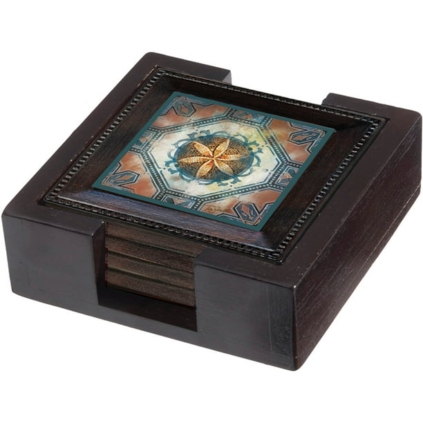 Thirstystone Drink Coasters Holder for Square Coasters, Dark Walnut