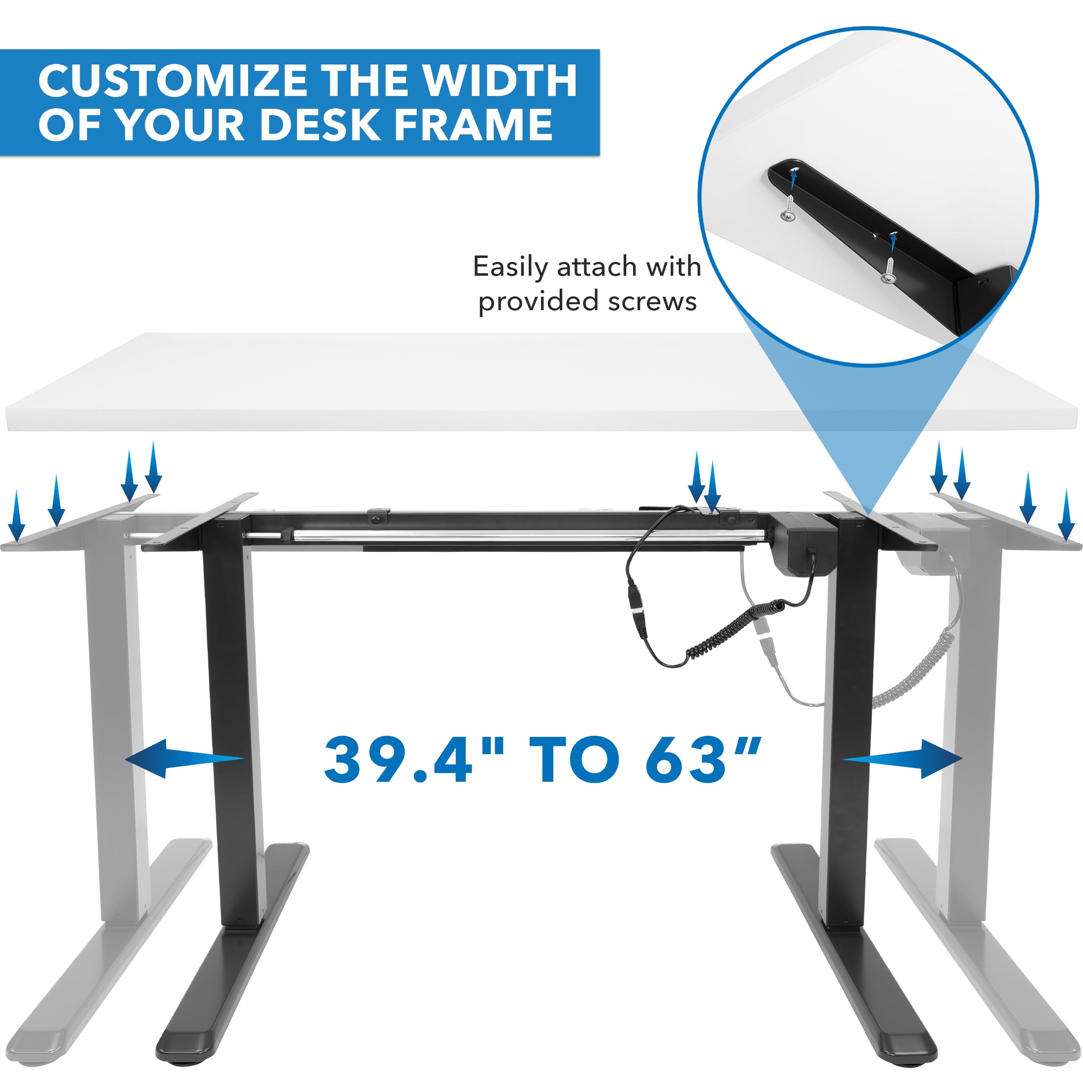 Mount-It! Electric Sit-Stand Black Desk Frame with White Tabletop