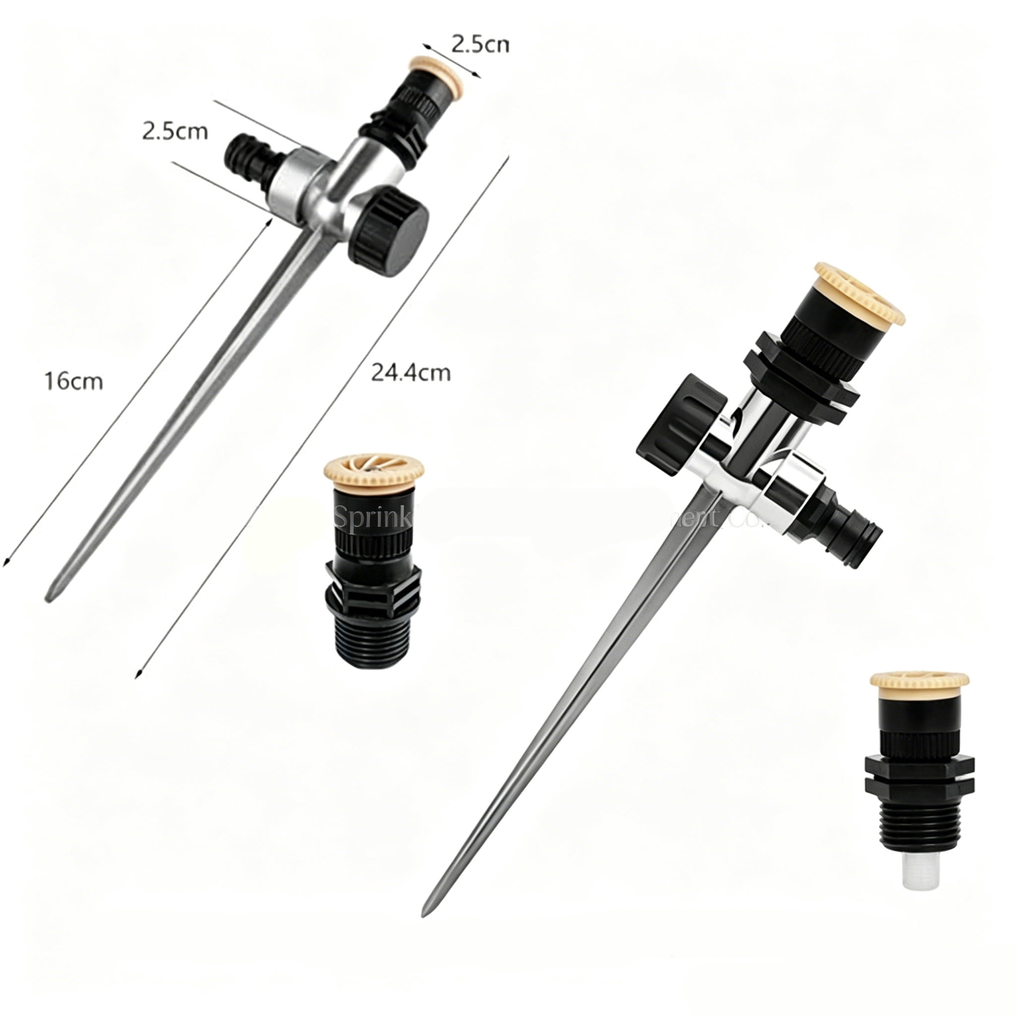 Heavy Duty Impact Sprinkler on Spike, 360 Degree Rotating Lawn Sprinkler for Garden Irrigation-Alloy ground plug+adjustable alloy