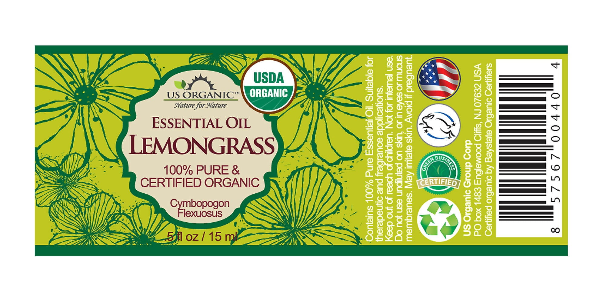 US Organic Lemongrass Essential Oil, 100% Pure Certified USDA Organic
