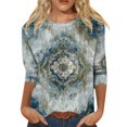 thumbnail image 7 of WTOBBY Women's Retro Style 3/4 Sleeve Round Collar Printed Blouse with Floral Design, Ladies Casual Top for Retro Look, Comfortable T-Shirt for Everyday Fashion,Mint Green S, 7 of 7