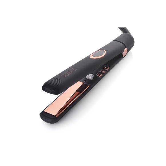 Sleek'e Plancha de pelo profesional de titanio/plancha plana para todo tipo de cabello - Placas flotantes de 1 pulgada con potenciador de iones negativos para cabello más brillante (negro)