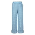 thumbnail image 5 of FRSASU Womens Gingham Pants Wide Leg Plaid Pants Elastic Waist Lounge Pajama Bottoms Beach Vacation Trousers with Pockets Light Blue, 5 of 7