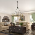 thumbnail image 3 of ACROMA  12-light 41In Farmhouse Black Geometric Wheel Chandelier - N/A Muted Brass & Matte Black Satin, Matte Adjustable, Over 60 Inches Gold, Brass,, 3 of 5