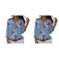 thumbnail image 1 of Qarigey Blusa de manga larga con solapa para mujer, blusa de estilo suelto con patrón Floral para niñas azul oscuro L 2Conjunto, 1 of 6