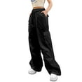 thumbnail image 3 of Coduop Women High Waist Wide Leg Trousers Elastic Baggy Long Pants with Pockets, 3 of 8