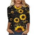 thumbnail image 2 of JTZGDY Floral Shirts for Women Plus Size 3/4 Lenght Sleeve Crewneck Graphic T-Shirts Trendy Oversized Basic Summer Tunic Blouse for Leggings Black#02 XXL, 2 of 6