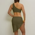 thumbnail image 4 of UTSJKR High Waisted Three Bikini Sets for Women One Shoulder Push up Top Triangle Bathing Suits Sexy Swimsuits with Skirt Cover Up Army Green S, 4 of 4