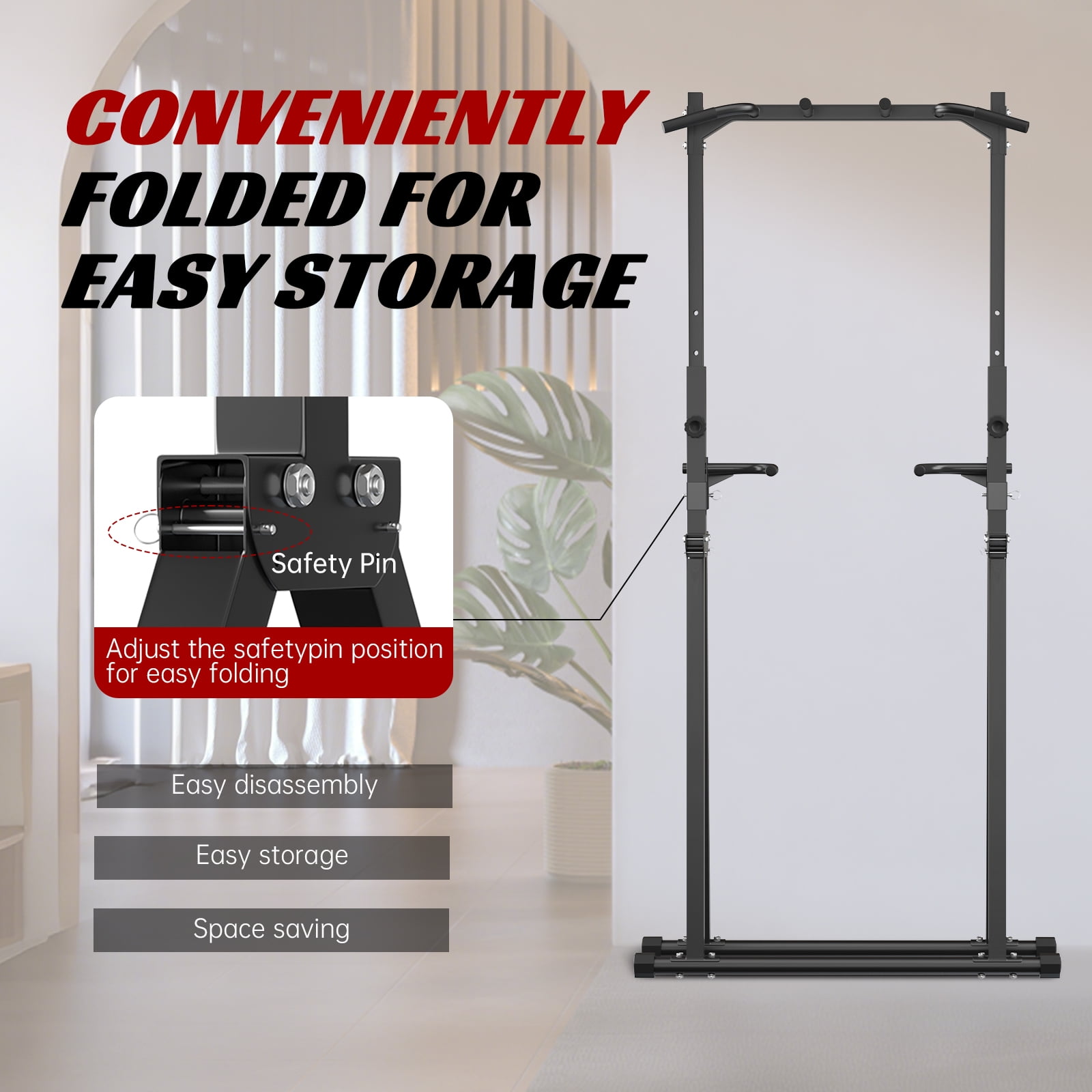 Primy 350lbs Foldable Pull Up Station, Pull Up Bar for Home Gym Workout, Free-Standing Dip Station Power Tower Strength Training Fitness Equipment