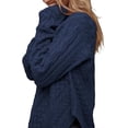 thumbnail image 3 of Czanzd Women's Cable Knit Asymmetrical Hem Sweater Crewneck Pullover Top-Navy,M, 3 of 6